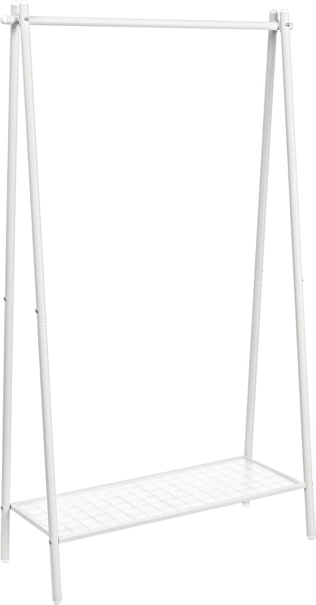 FurnStar - Kledingrail - Kledingrek - Kledingrek met stalen frame - met ophangrail en plank - 33,5 x 92,5 x 153 cm - voor slaapkamer, kleedkamer, wasruimte - Wit
