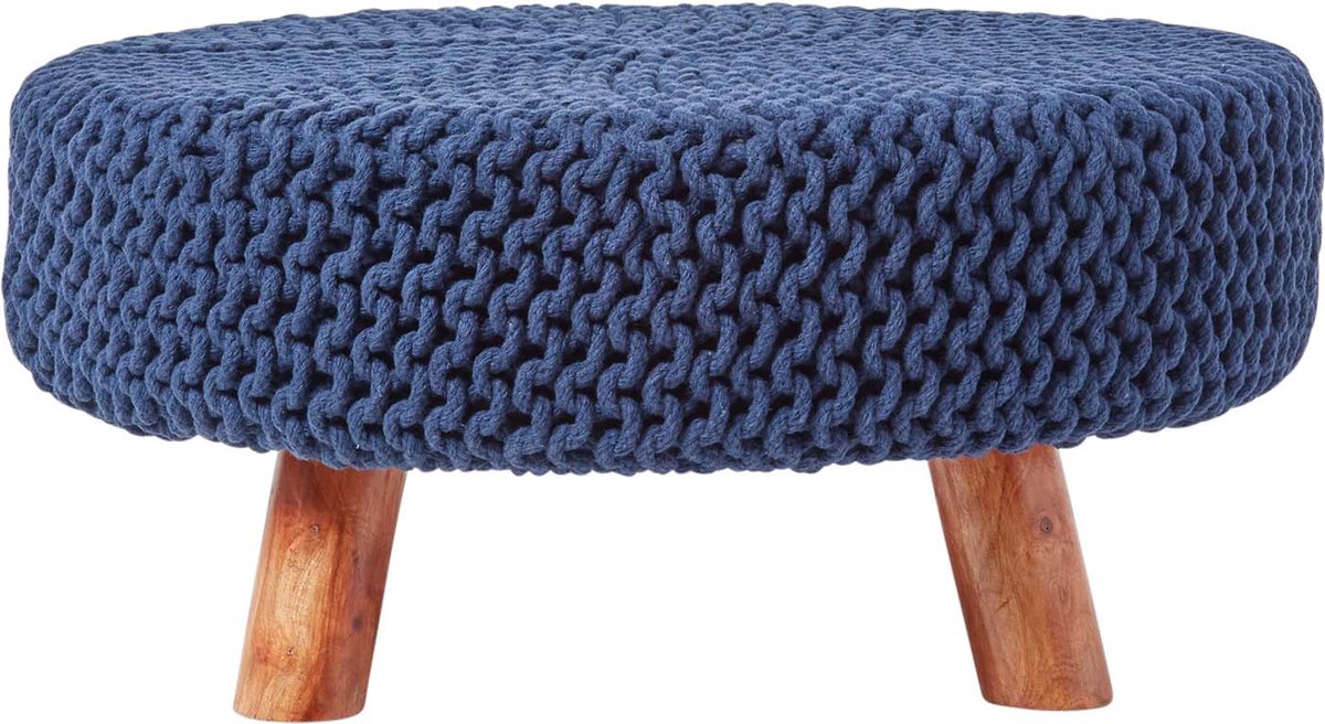 Homescapes Gebreide voetenbank, 30 cm hoog, marineblauw