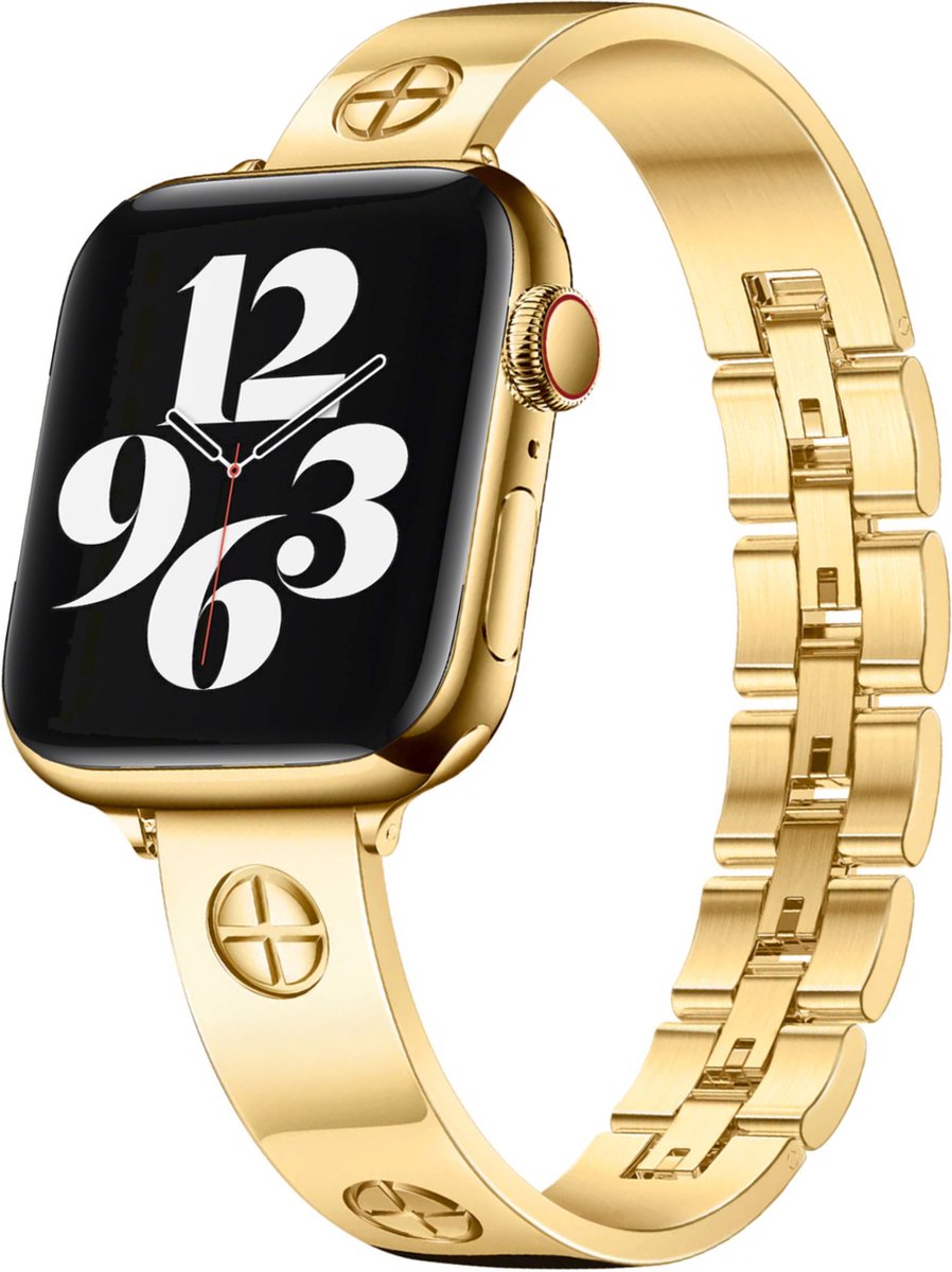 MY PROTECT - Luxe Metalen Inspired Plus Bandje - Geschikt Voor Apple Watch Bandje - Series 1/2/3/4/5/6/7/8/9/10/SE/Ultra - 44mm - 45mm - 46mm - 49mm - Goud