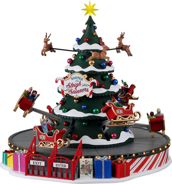 Lemax - 'Santa's Sleigh Spinners' - Verlichte attractie met animatie & muziek/geluid - Inclusief adapter