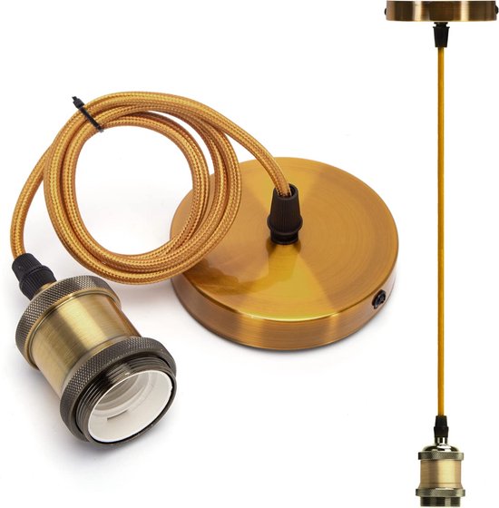 Hsthe Sea lamp ophanging met schroefring, E27 lamphouder met socket kabel aluminium vintage retro lamphouder, hanglamp met E27 socket, 100 cm textiel kabel, in hoogte verstelbaar, brons