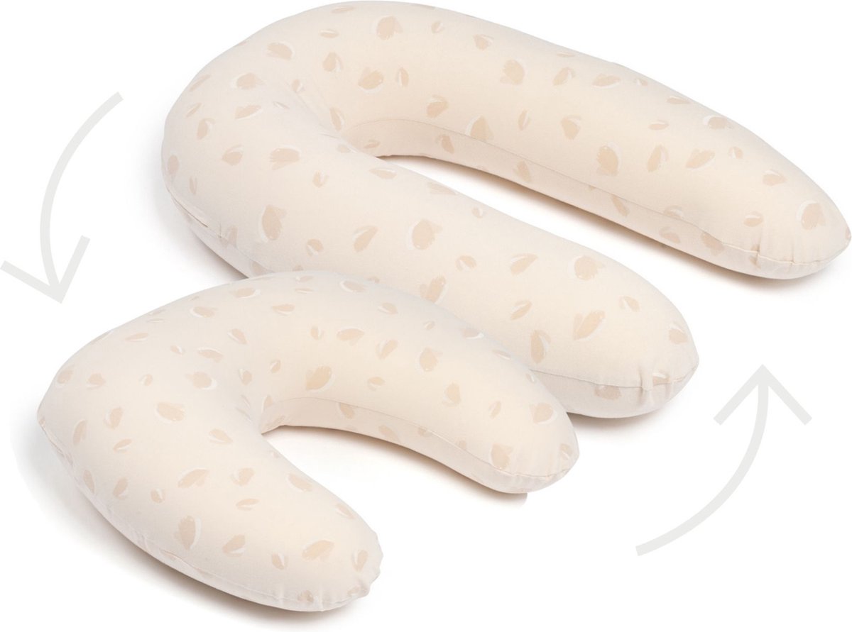 Goedkoopste Doomoo Twisty - 2 in 1 Zwangerschapskussen - Voedingskussen - met superfijne en extra stille microkorrels - Bio katoen - Petals Latte