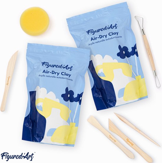 Set de poterie Art Figured' pour Adultes avec Argile auto-durcissante Premium , 2 kg, sans four pour débutants, séchage à l'air. 100 % prêt à l'emploi avec Outils, Peinture, Pinceaux, vernis et Manuels.