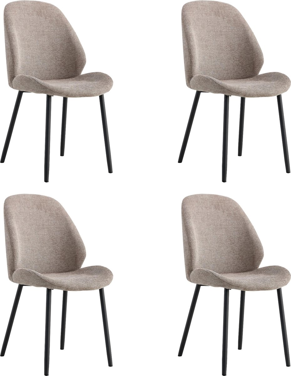 QUVIO Eetkamerstoelen Lola - Eetkamerstoel - Grijze stoel - Polyester - Staal - Grijs - Set van 4 Lichtbruin