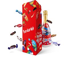 "Bedankt" Celebrations Fles in Giftbox - 312 Gram smaken mix - Chocolade - Champagnefles