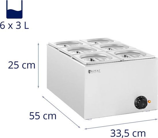 Bain Marie - 640 W - 6 x GN 1/6 - Royal Catering — afbeelding 3