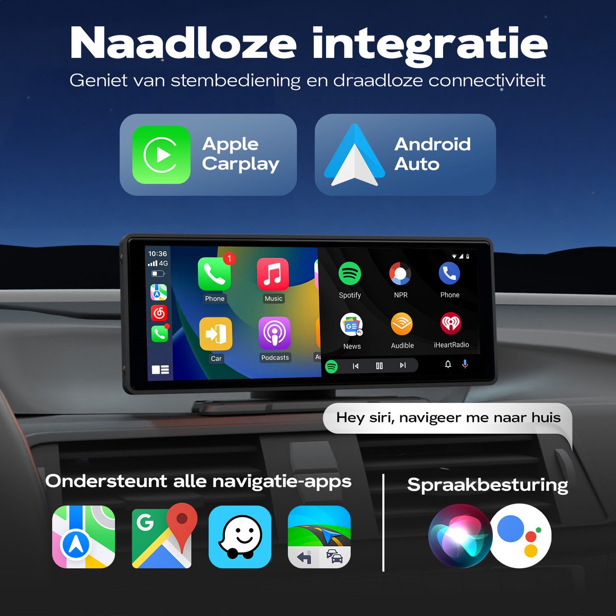 Carplay scherm 10.26 inch touchscreen met achteruitrijcamera, Apple Carplay en Android Auto, universeel, zwart - Afbeelding 2