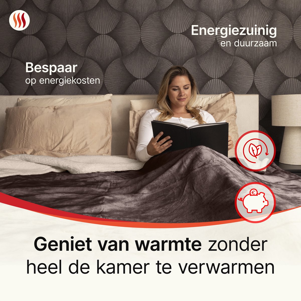 Seranova Elektrische Deken XXL - Extra Warmtedraden - Premium Model - 180x160 cm - 2 persoons Warmtedeken - Dubbelzijdig Fleece Sherpa - Kastanjebruin – foto 4