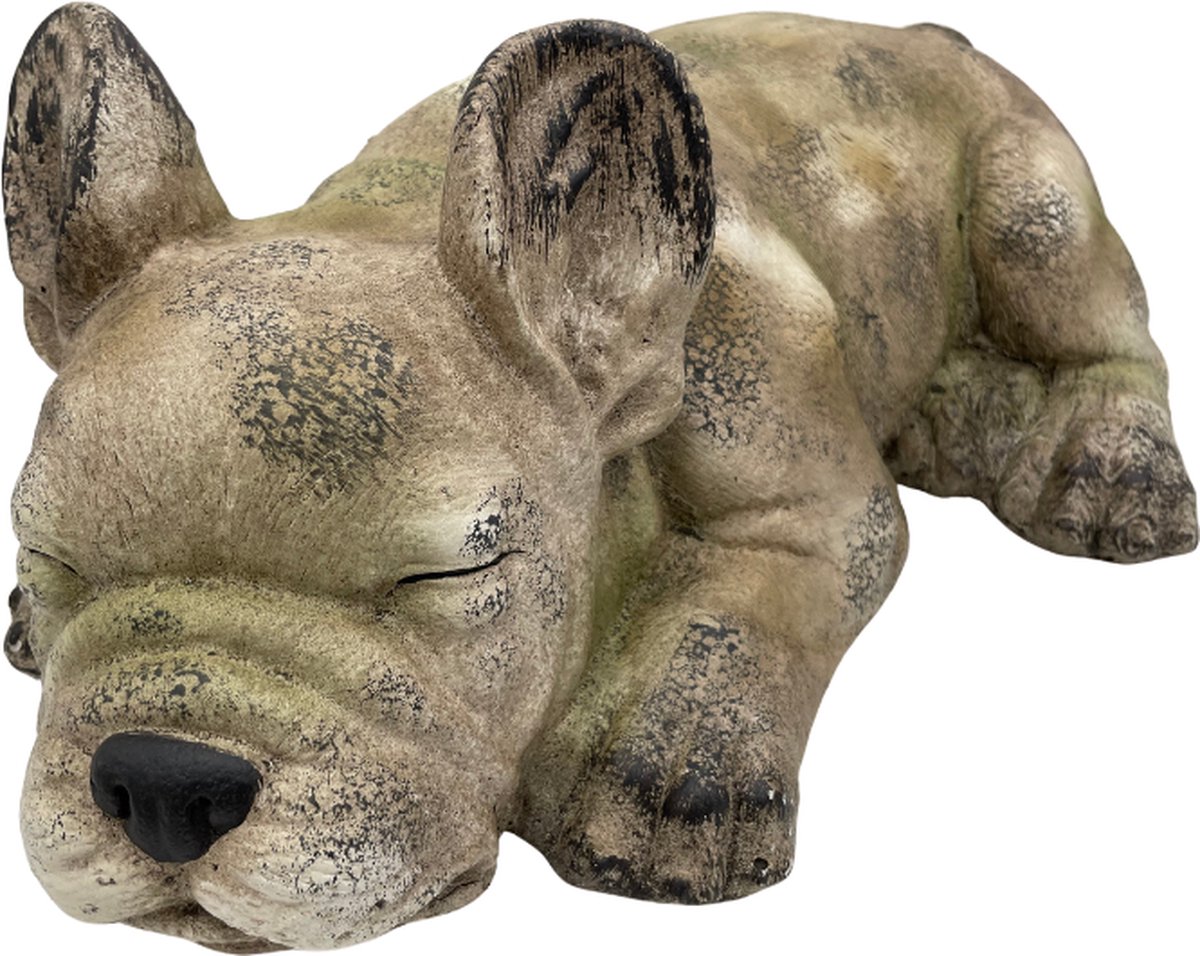 Home Sweet Home Decoratiebeeld Bulldog Hond slaapt liggend grijs wit groen steen groot 52 x 30 cm | 814055 | Home Sweet Home | Stoer & Sober Woonstijl