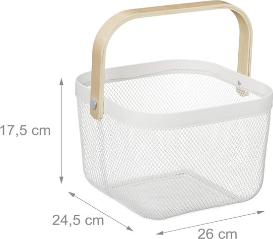4 x draadmand, houtgrepen, rechthoekig, draad design, kleding, accessoires, mandje, HBD: 16x31x21 cm, wit