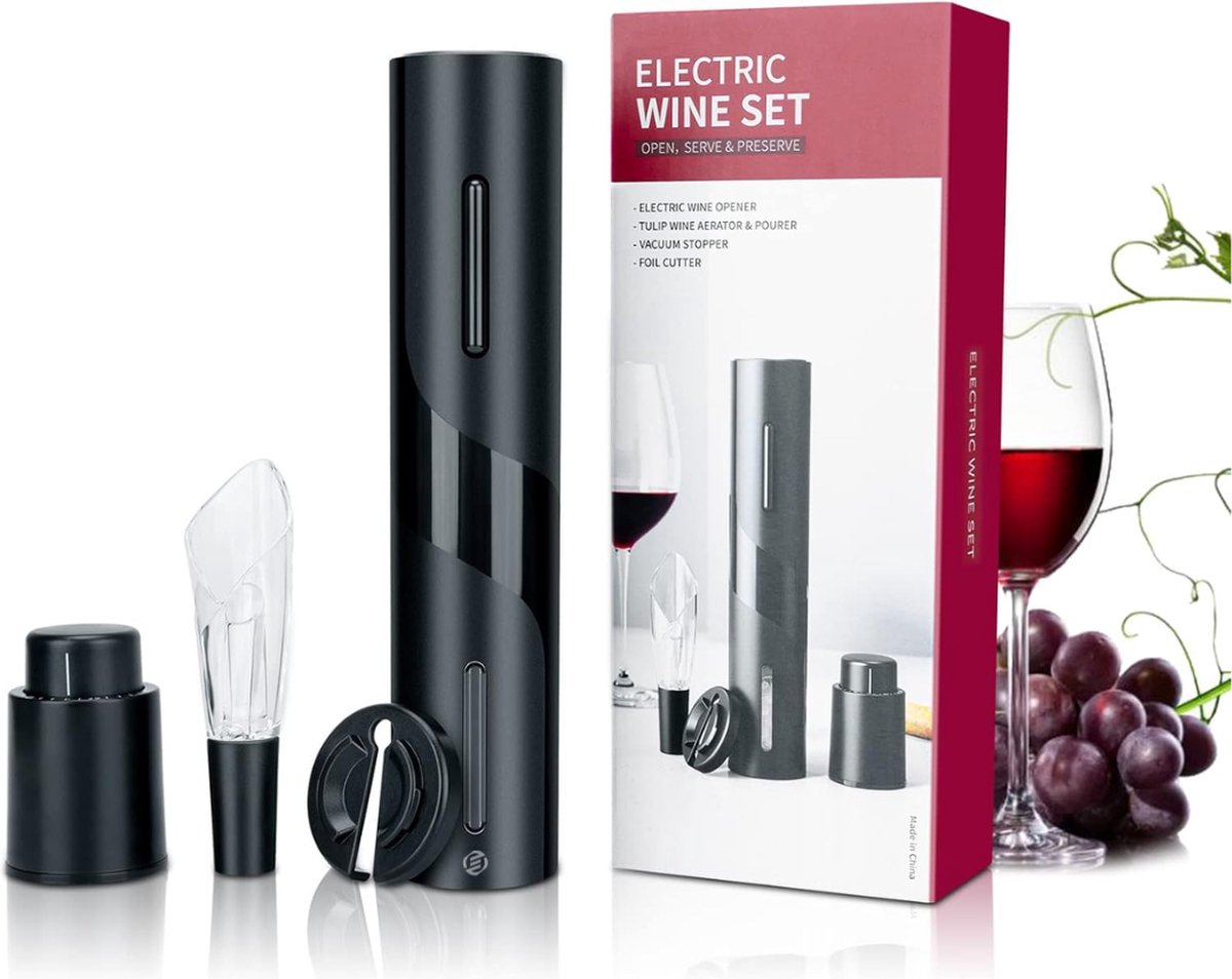 Equivera Elektrische Kurkentrekker Set - Automatische Wijnopener - Wijn Accessoires - Flessenopener - Cadeautip - Premium