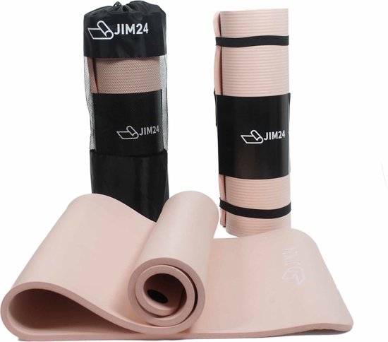 Jim24 Yogamat - Yoga Mat Extra Dik - 15 mm - Fitness Mat - Sport Mat - Antislip - Slijtvast - Incl. Draagtas - Zalmroze