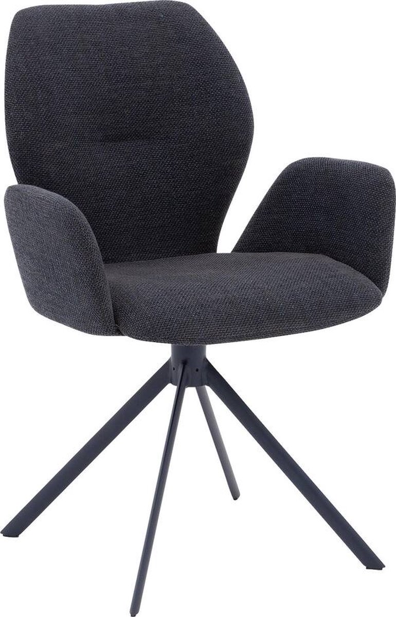 Goossens Eetkamerstoel Hera - Met Armleuning - Stof - Blauw