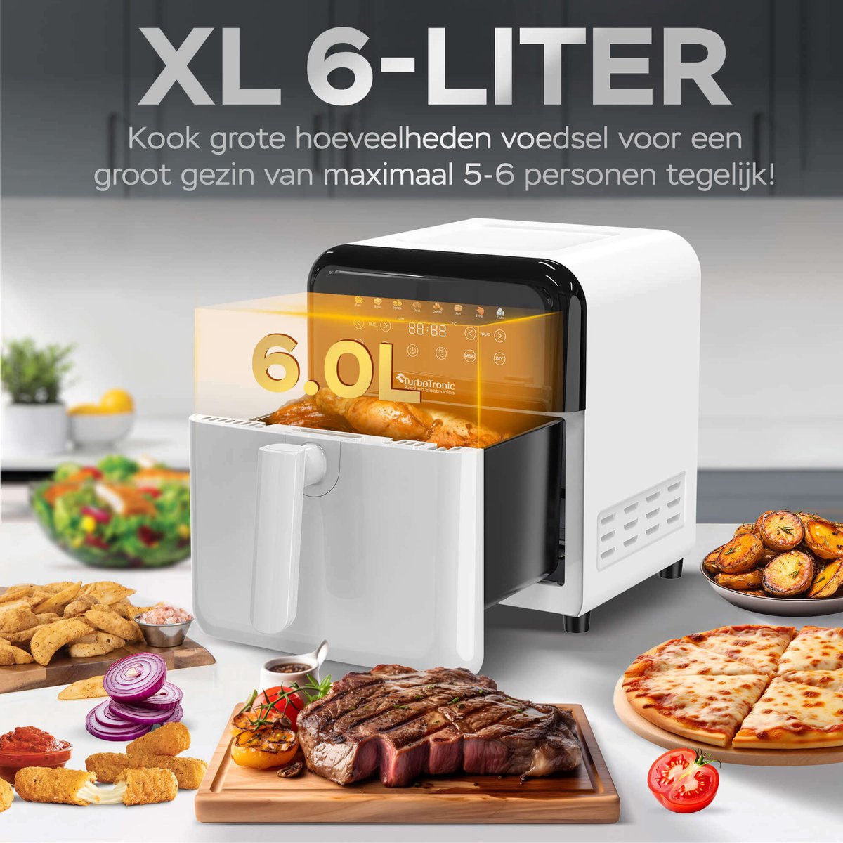 Afbeelding 2 van TurboTronic AF190 Digitale Airfryer - Wit