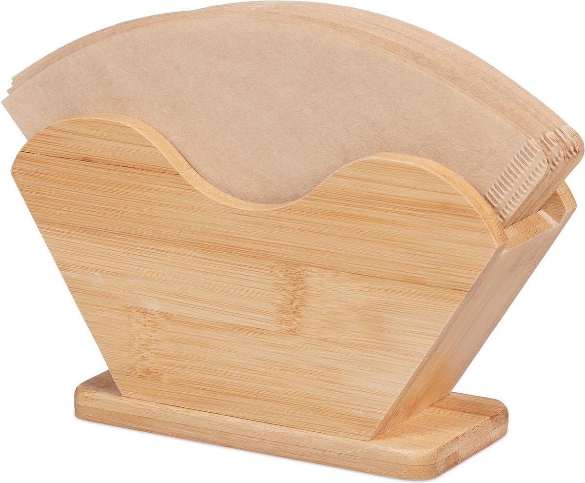Bamboe koffiefilterhouder voor grootte 2 & 4 staande aanrecht 10 x 18 x 6 cm filterhouder koffie natuur
