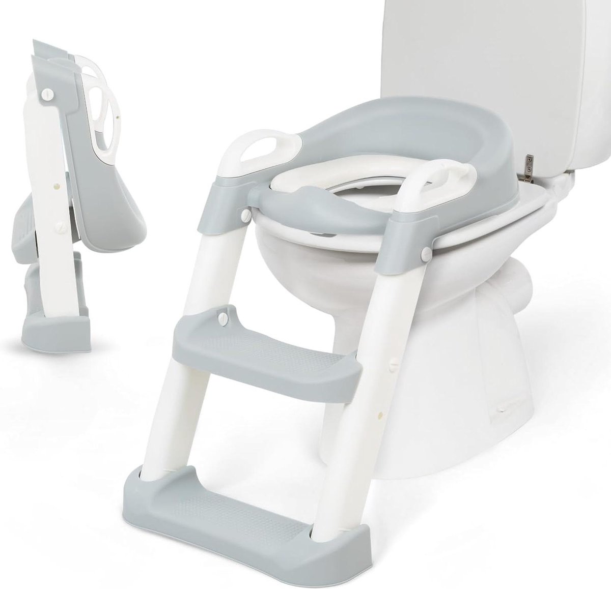 Toiletopzetstuk voor kinderen - opvouwbaar en verstelbaar - anatomisch design - KikkaBoo LEA-ladder toiletverkleiner met zachte bekleding - grijs, vanaf 18 maanden