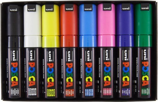 Uni Posca Verfmarkers set – 8K basis – 8 stuks