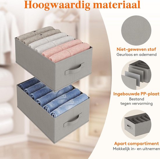 Lifewit Garderobe Organisatiesysteem Kleding, Broek Organizers voor Kast met Steunbord 6 Vakken Opbergvak Opvouwbare Kast Lade 42 x 27 x 17cm voor Broeken, T-shirts, Trui, Legging, 3-Pack