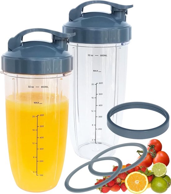 Foto: 2 pack 32oz vervangende blenderbekers met flip top to go deksel en rubberen pakkingen compatibel met geschikt voor nutribullet 600w 900w blender