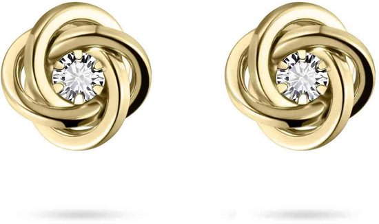 Foto: Jewels inc oorbellen oorstekers roos vorm gezet met zirkonia steen 9mm 14 karaat geelgoud