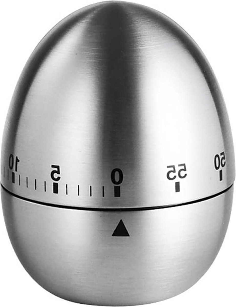 Roestvrijstalen eierwekker, mechanische keukentimer, tijdwaarneming keuken, korte-tijdmeter keukentimer Eivormige korte wekker