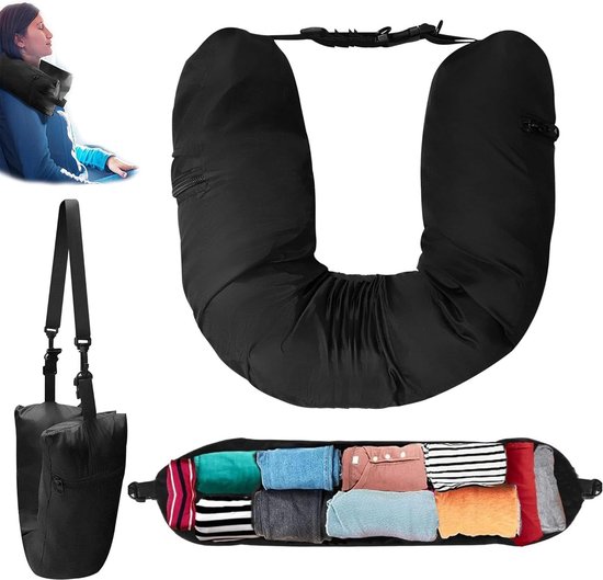 PAGONGO Travellero Reiskussen, vulbaar met kleding, tas, reiskussen, vliegtuig-reiskussen, accessoires voor vliegtuigreizen, reiskussen, nuttige accessoires, maat M, aqua