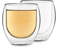 Feelino 2x Theekop van glas dubbelwandig, Theeglazen met 410ml dubbelwandige theeglazen, Theeglas vaatwasserbestendig, Thermo-theeglazen, Theeglazen met zweefeffect