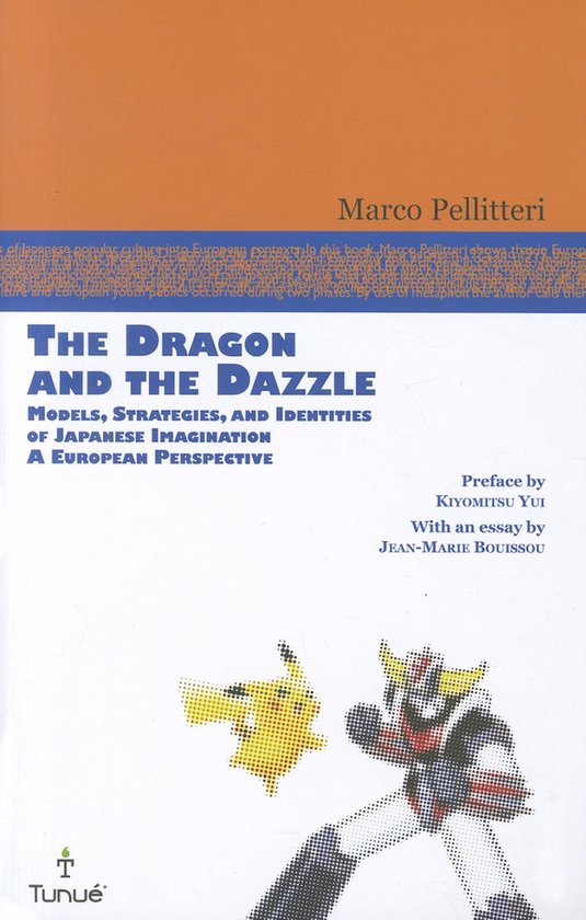 Boekhoes met de titel 'The Dragon and the Dazzle', met een afbeelding van een Japanse robot en een gele Pikachu-achtige figuur.