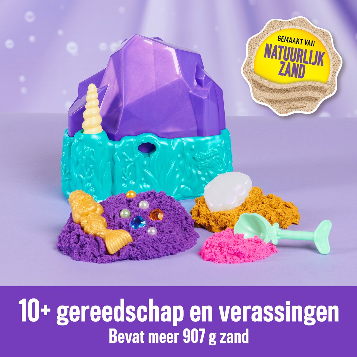 Kinetic Sand - Kristal Zeemeermin-speelset met 481 g goudkleurig glinsterend orig ineel kinetisch zandmet opbergbak en gereedschap - Sensoriche speelgoed — afbeelding 18