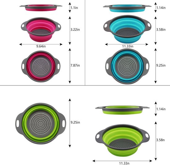 Opvouwbare Siliconen Zeefset Voor De Keuken, Inklapbare Pastazeef Voor Camping En Salades Keukengerei Voor Het Afdruipen Van Pasta Groenten Fruit 3 Stuks