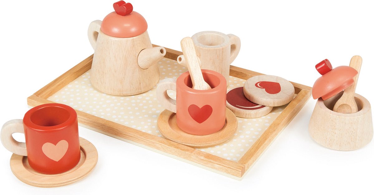 MENTARI Keukentje - Theeset Met Dienblad - 23X16X9Cm - Hout - 3 Jaar
