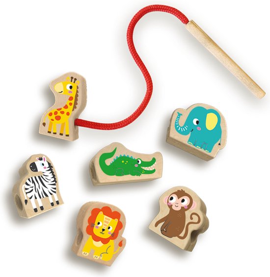 SES - Tiny Talents - Houten dierenkralen rijgen - Montessori - veilig rijgkoord met hout - makkelijk voor de kleine handjes - Speelgoed 1 jaar van SES — afbeelding 5