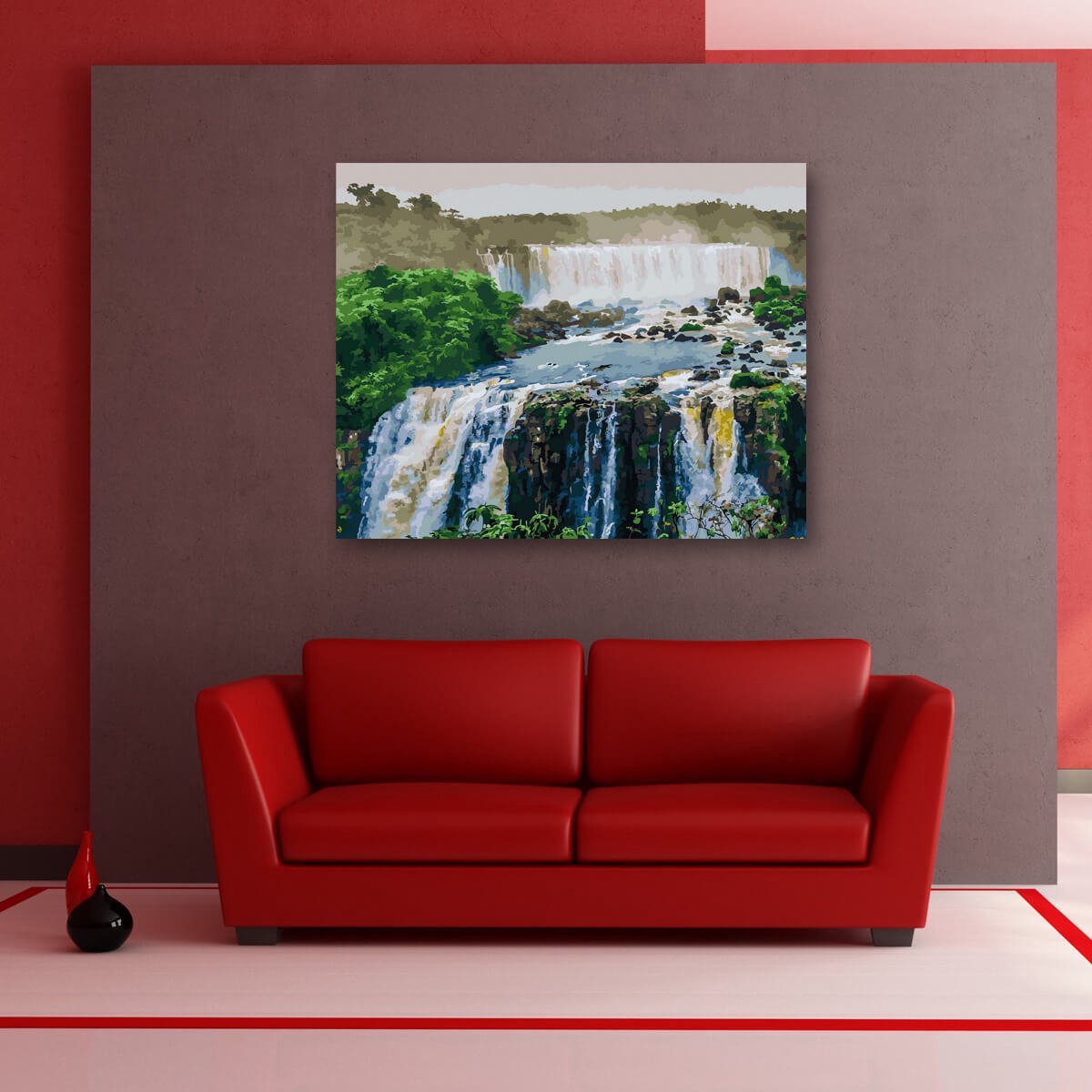 Schilderen Op Nummer Volwassenen DIY Paint By Number Compleet Hobby Pakket op Frame met Vernis - ®Arty Bee - Iguazu Waterval 50x40cm — afbeelding 3