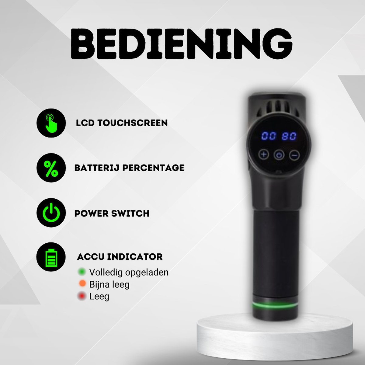 Afbeelding 3 van SALE - FORFIT Massage Gun Hot & Cold - Black – 30 Standen en 8 Opzetstukken – Draadloos en stil – Professioneel Massage apparaat- Massage Pistool - Warmte en Koude Therapie
