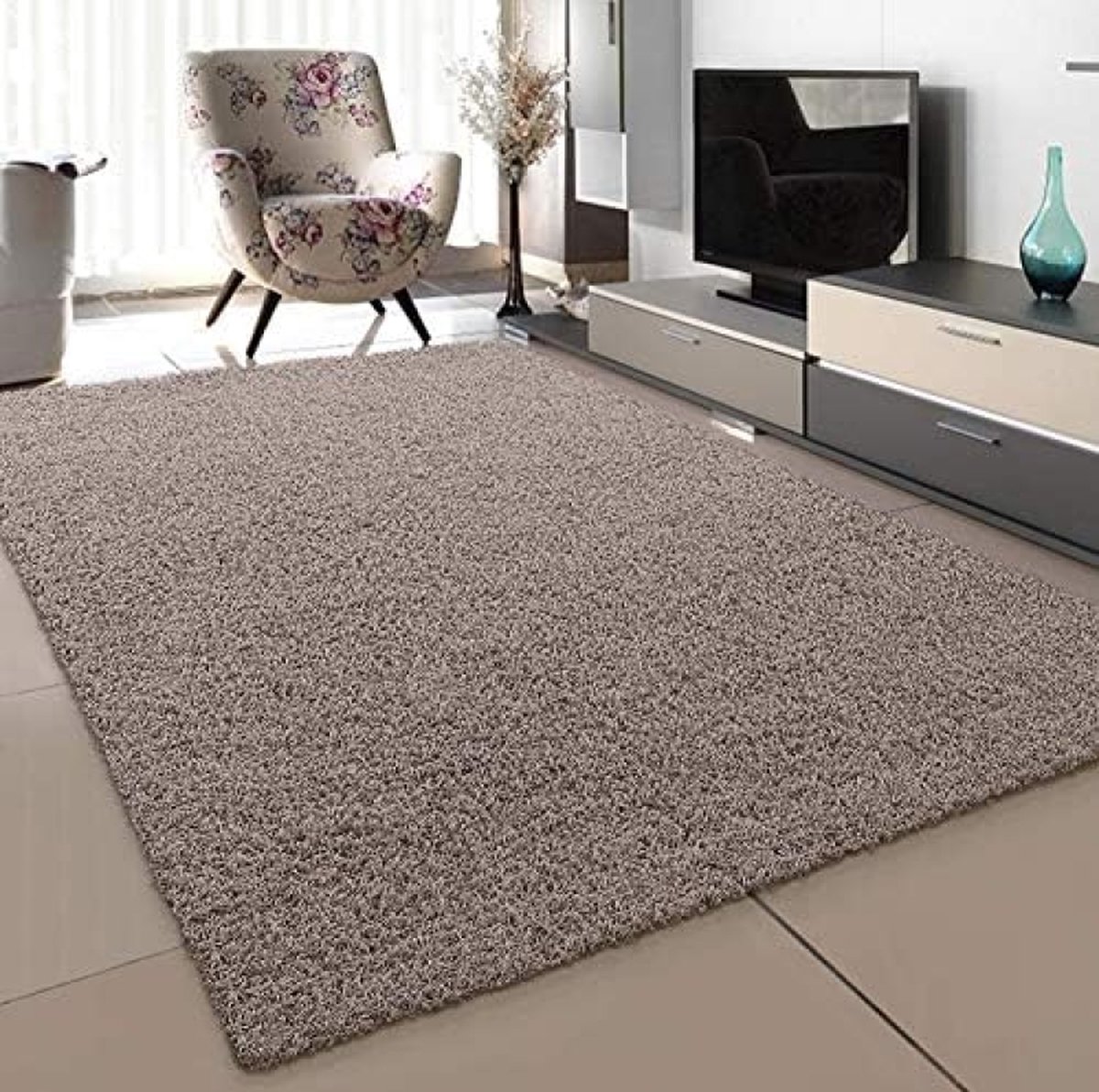 Hoogpolig tapijt voor woonkamer in beige - 120 x 170 cm