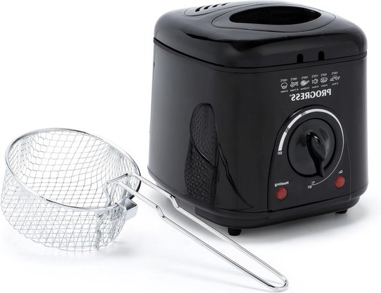 Compact 1L Mini Deep Fat Fryer - Removable Non-Stick Cooking Basket Easy Clean Non-Slip Adjustable Temperature Control Countertop Chip Pan Odour Reducing Filter 950W - 1L Oil Capacity Black