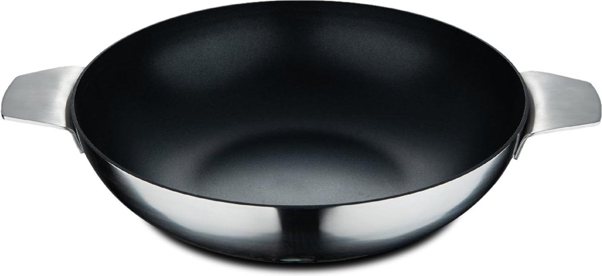 Wokpan 28 cm zonder deksel roestvrij staal Swiss Crystals keramische coating geschikt voor alle warmtebronnen handwas aanbevolen