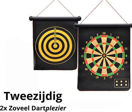 Magnetisch Dartbord - 43cm - Dubbelzijdig - Normaal Dartspel en Puntenspel - Inclusief 6 Magnetische Pijlen - Veilig voor Kinderen - Makkelijk op te Hangen van Longfield Games — afbeelding 4