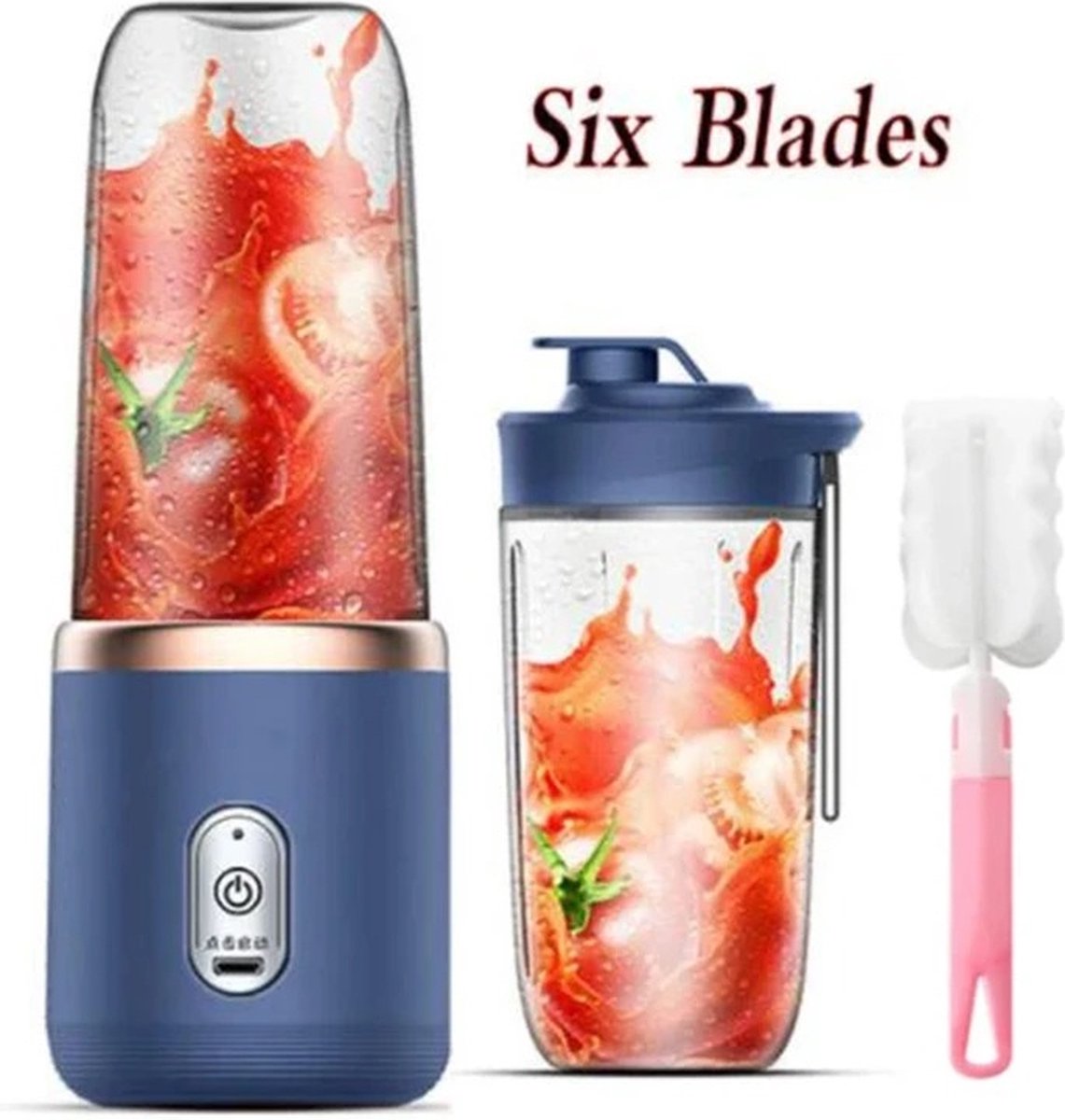 My North Star Draagbare Blender USB Oplaadbaar Blauw Smoothie Beker 400ml- Twee bekers- Met borstel- 40W- 100mm * 100mm * 220mm