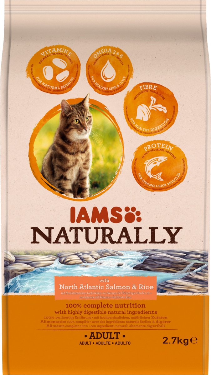 2x2,7kg Naturally Cat Adult Salmon IAMS Naturally Kattenvoer