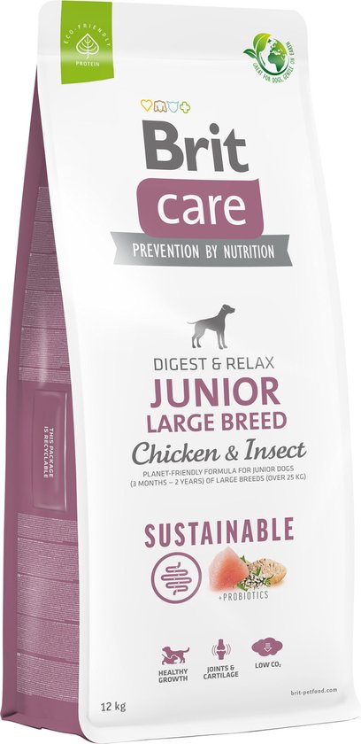 Brit Care Sustainable Junior Large Breed Digest & Relax Kip&Insecten - Hondenvoer - 12 kg