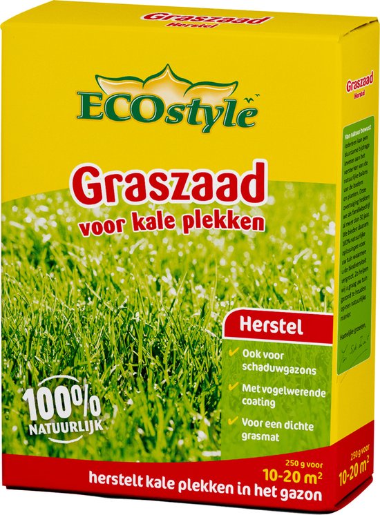 Foto: Ecostyle graszaad extra 500 g gazonherstel droogteschade kale plekken 20 tot 40 m2