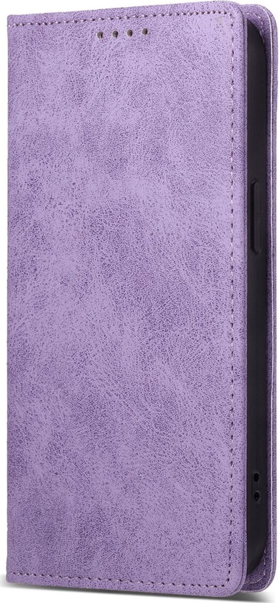 Mobigear Telefoonhoesje geschikt voor Apple iPhone 16 Hoesje | Mobigear Wallet Bookcase Portemonnee | Pasjeshouder voor 1 Pasje | Telefoonhoesje voor Pinpas / OV Kaart / Rijbewijs - Paars