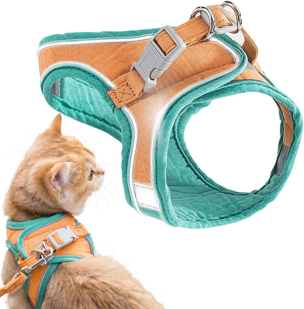 Anti-ontsnappen kattenvest met riem - verstelbaar harnas voor kleine katten met reflecterende strepen Kattentuigje