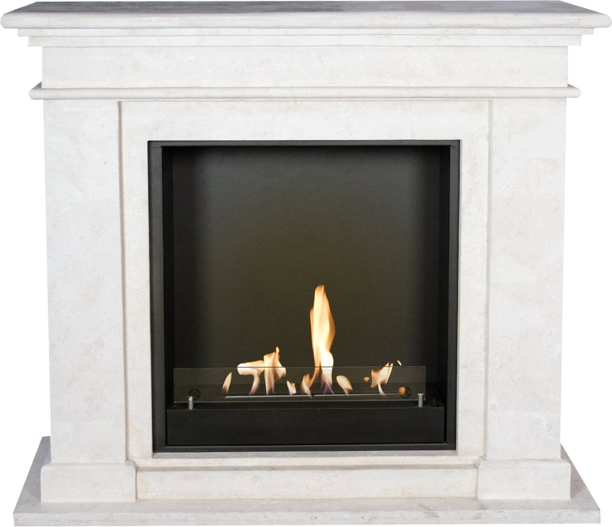 Xaralyn Bio-ethanol haard - Kos BIU-SWP - wit gepolijst natuursteen - 3 KW verwarming - haardombouw inclusief inbouwhaard - schouw