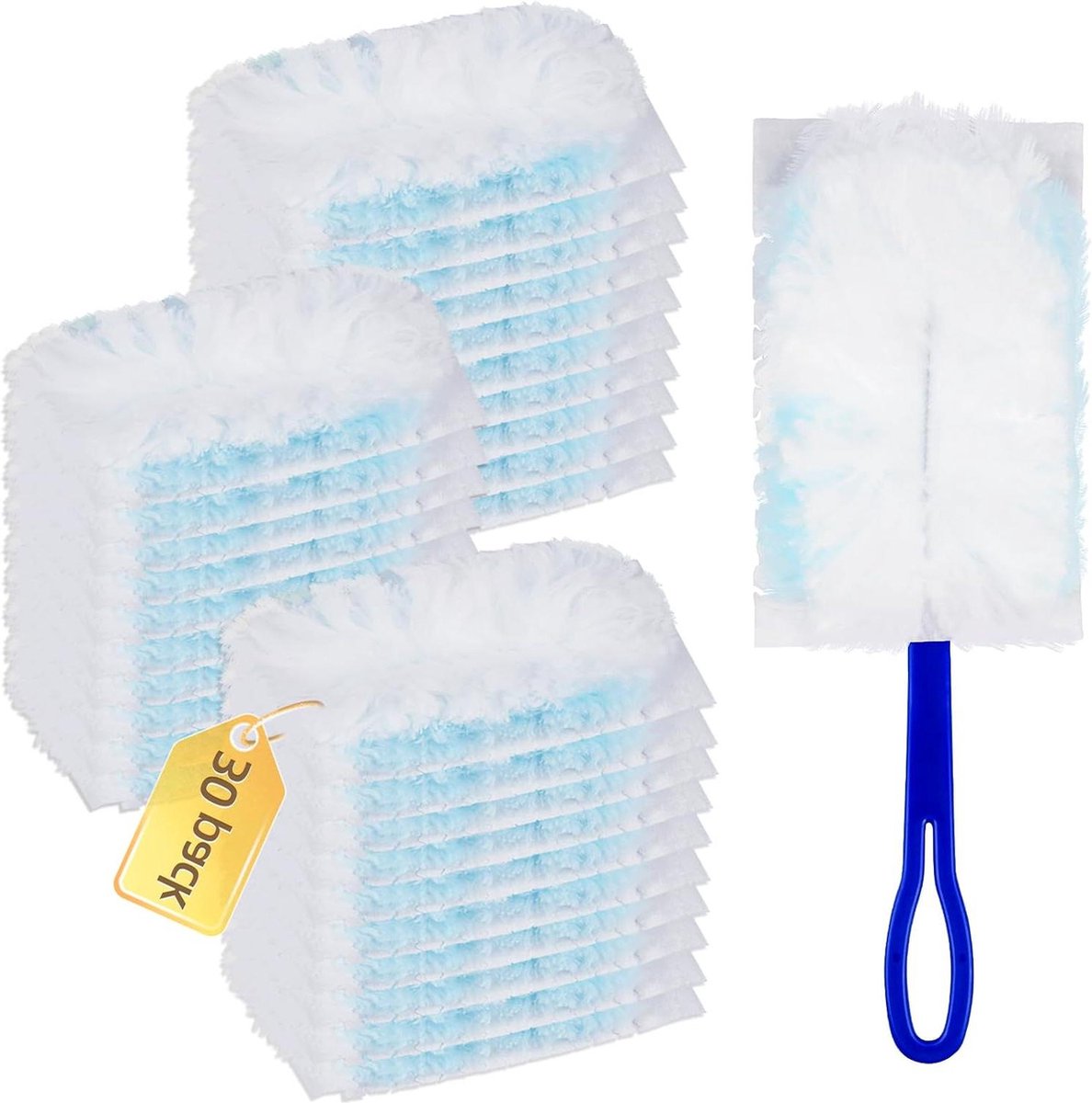 Goedkoopste 30 doekjes stofmagneet met 1 handgreep plumeau navulverpakking parfumvrij - extra grote verpakking Plumeau