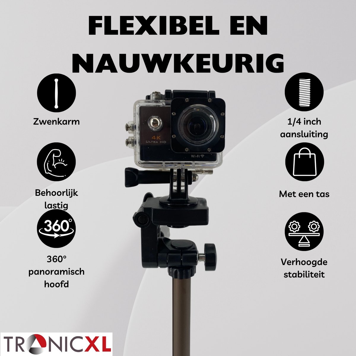 TronicXL 210cm Hohes Stativ Tripod für Kamera Licht Actioncam Webcam Ständer Halterung Tripod 1/4 hoch 2,1m Dreibein Studio