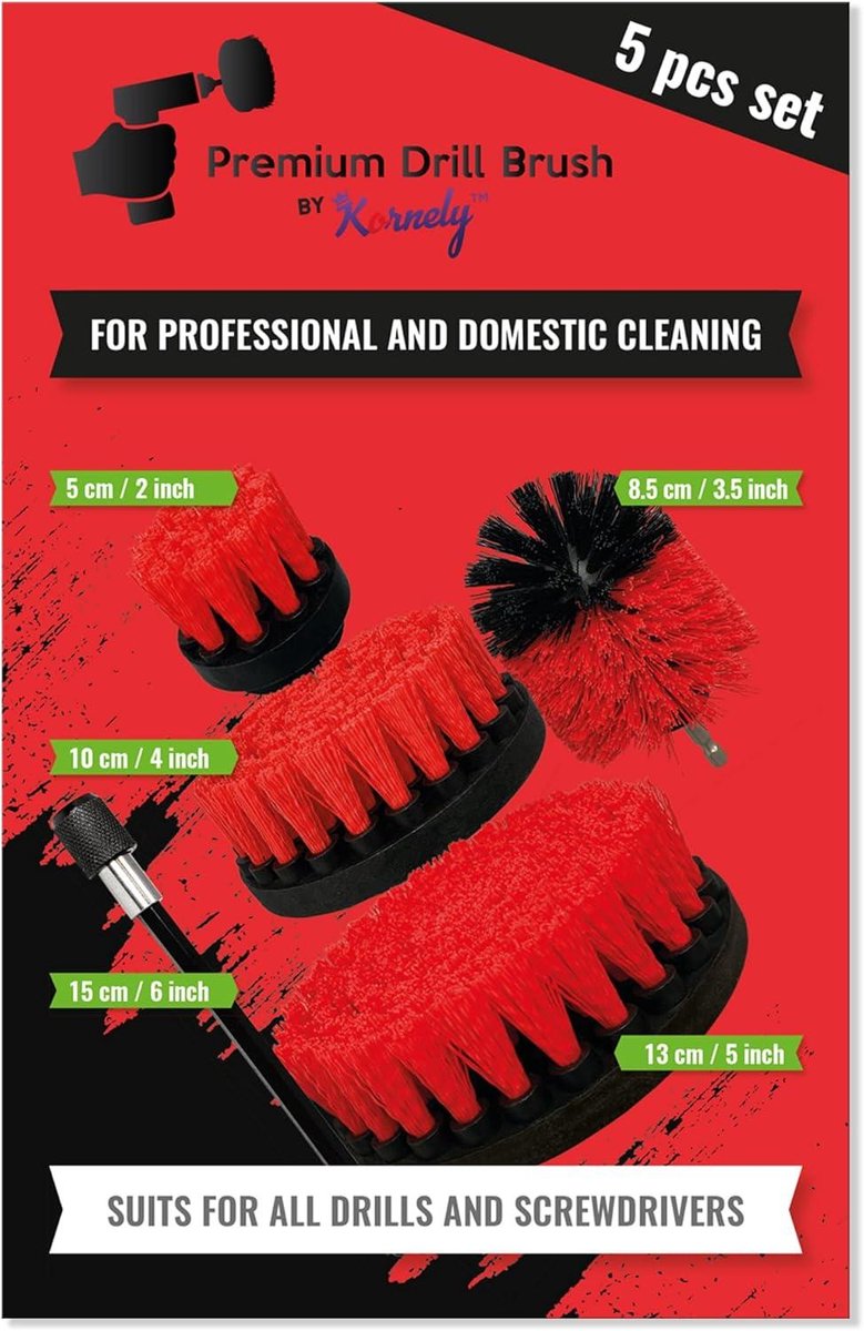 Premium Boorborstel, Stijf, Rood, 5st.SET. Professionele Power Scrubbers Schrast Geen Oppervlakken Geschikt Voor Garage Baksteen Buitentegels Steen Open Haard Roestverwijdering Autovelgen Reinigen 664608604