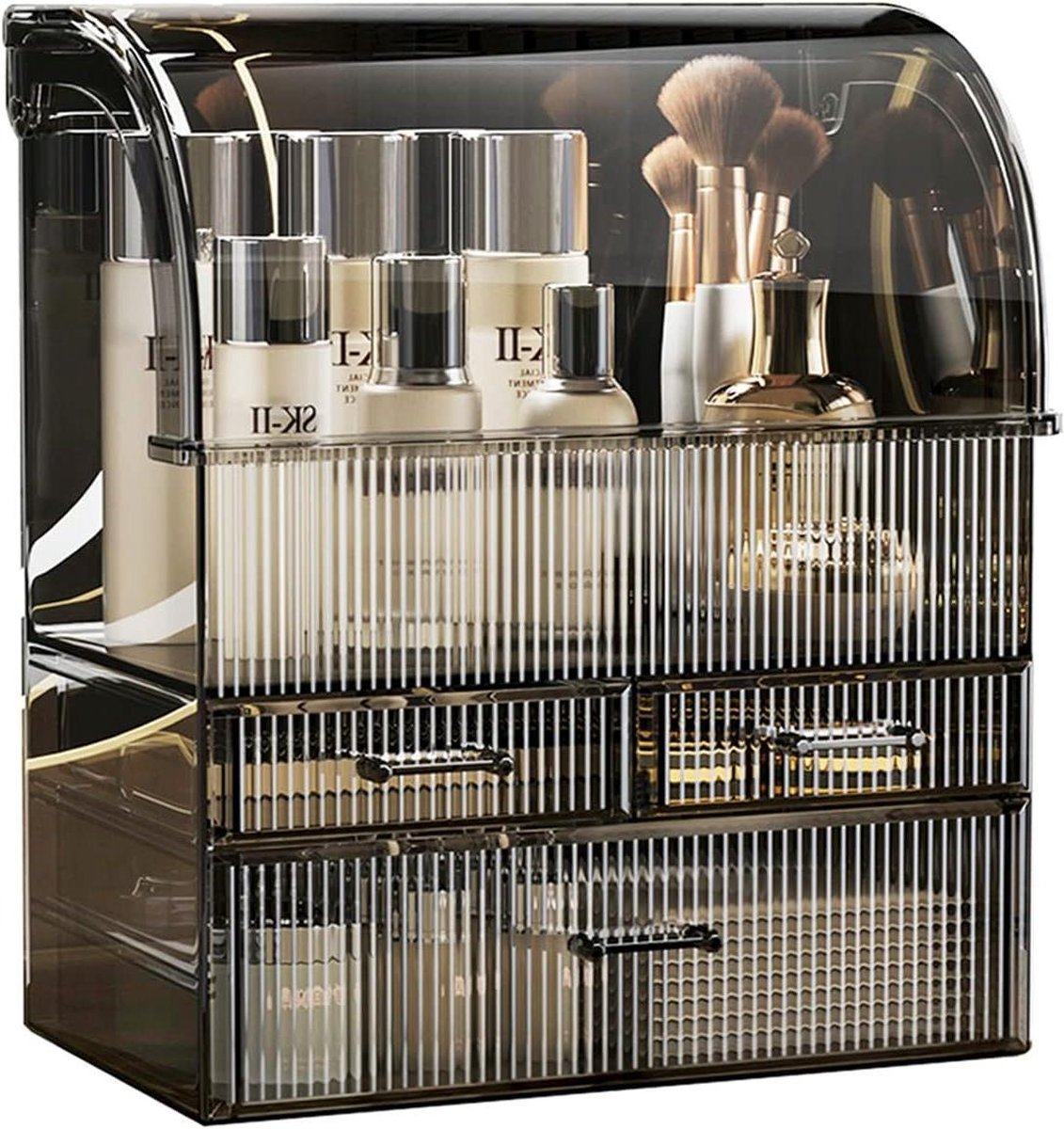 Grote acryl cosmetica organizer met laden - waterdichte hoes - voor aanrecht en badkamer - zwart XL.