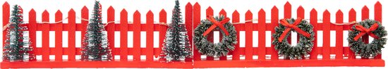 Feeric lights and christmas Kerstdorp hekjes - 2x - rood - led licht - 15 x 2,5 x 6 cm - kunststof